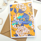 Happy Birthday – Bold Foil Floral Card in Yellow & Blue - Greeting Card